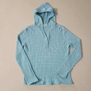 Villager Liz Claiborne Women's Aqua Hooded Cable-knit Pullover Sweater